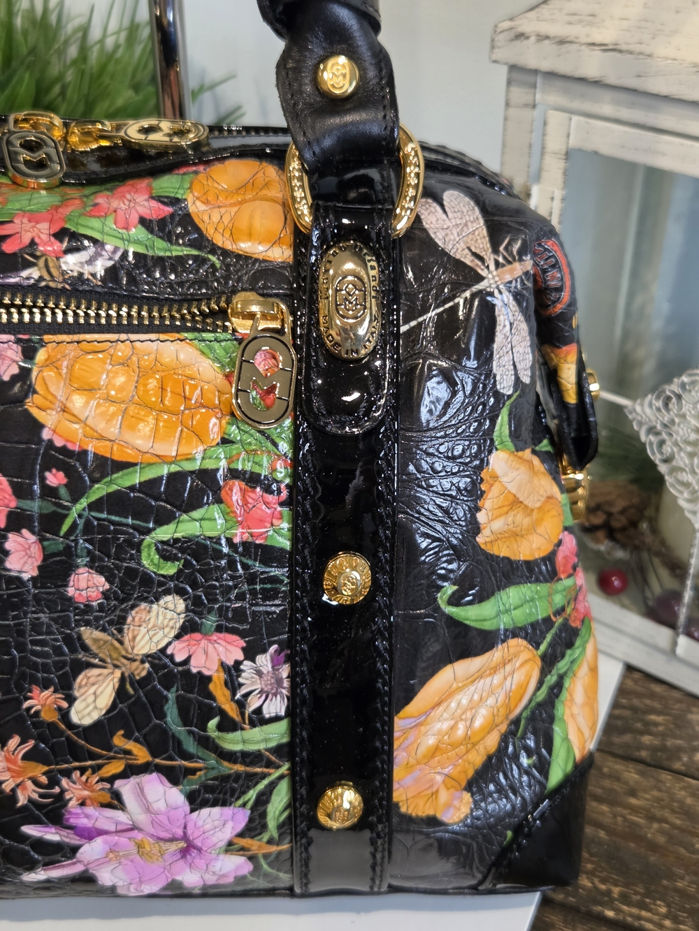 Marino Orlandi mo4670 Cocco Fiori Nero Bowler Bag - Picture 7 of 16
